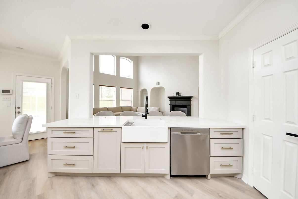 Interior, Kitchen, Recessed Lighting, Wood Texture Flooring