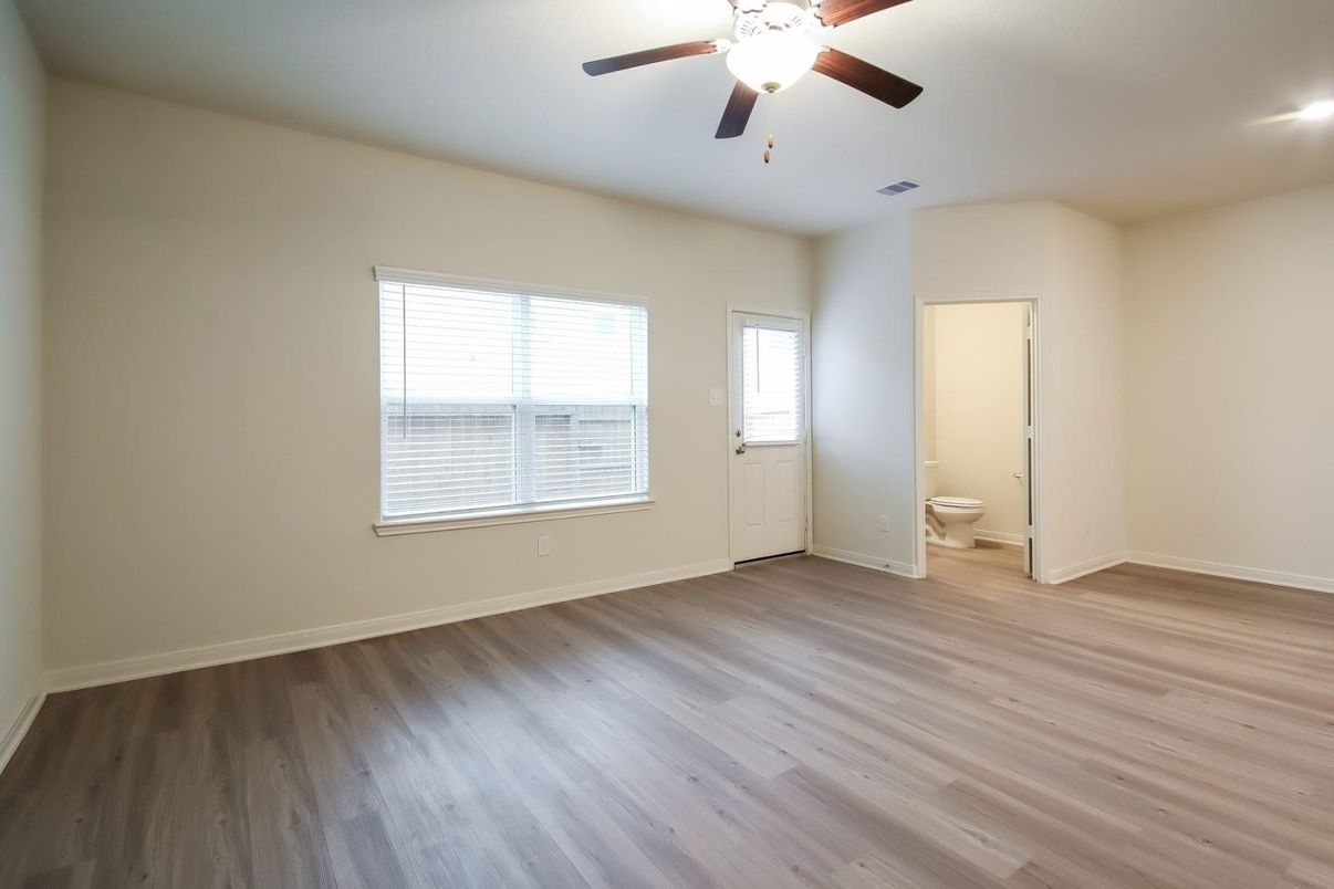 Bathroom, Empty room, Interior, Recessed Lighting, Wood Texture Flooring