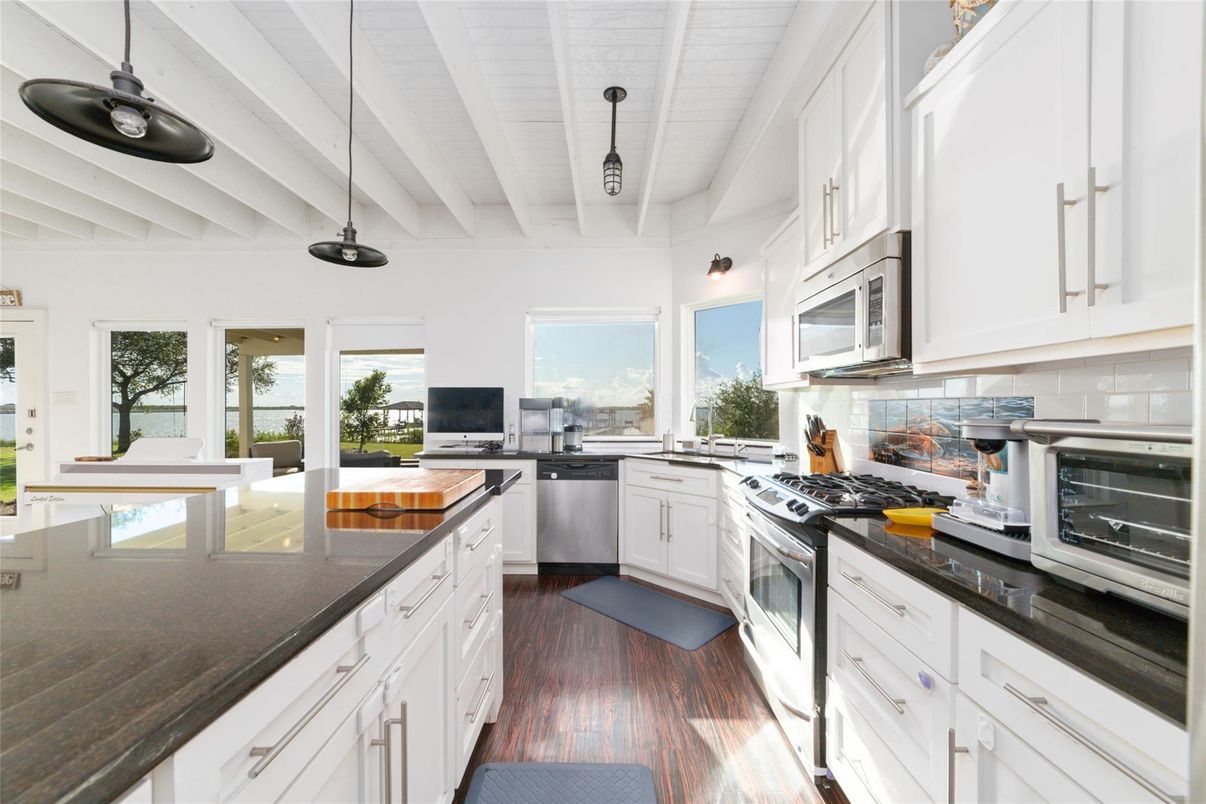 Interior, Kitchen, Pendant Lights, Stainless Steel Appliances, Wood Texture Flooring