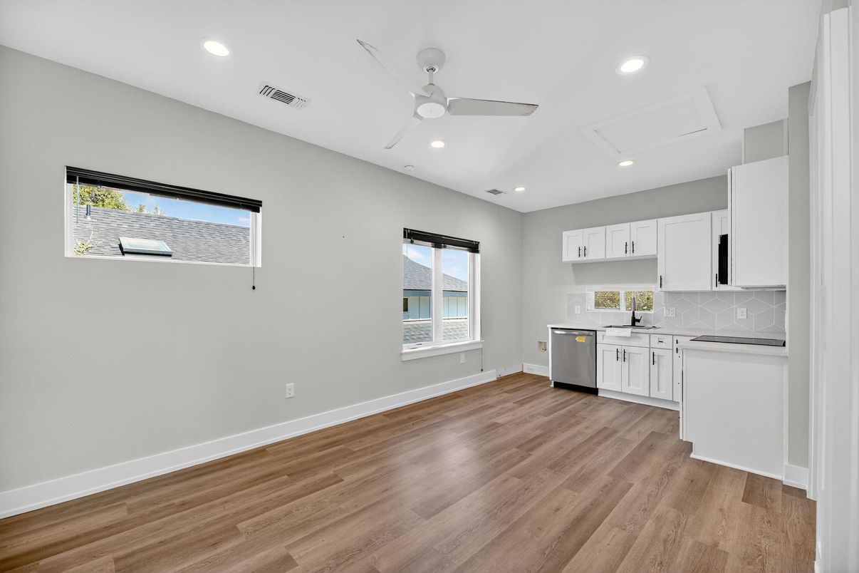 Interior, Kitchen, Recessed Lighting, Wood Texture Flooring