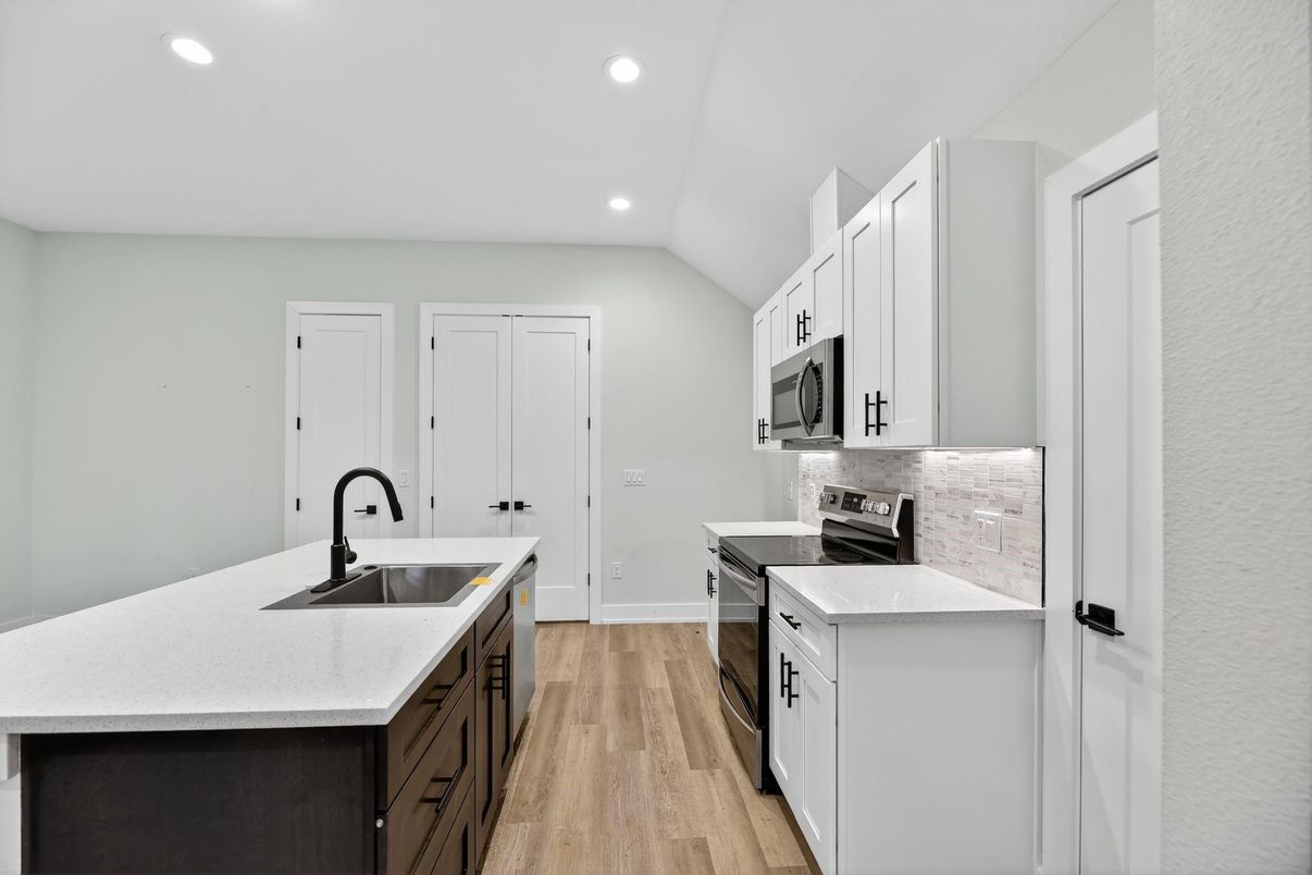 Interior, Kitchen, Recessed Lighting, Wood Texture Flooring