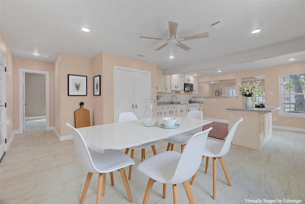 Dining room, Interior, Kitchen, Marble, Recessed Lighting