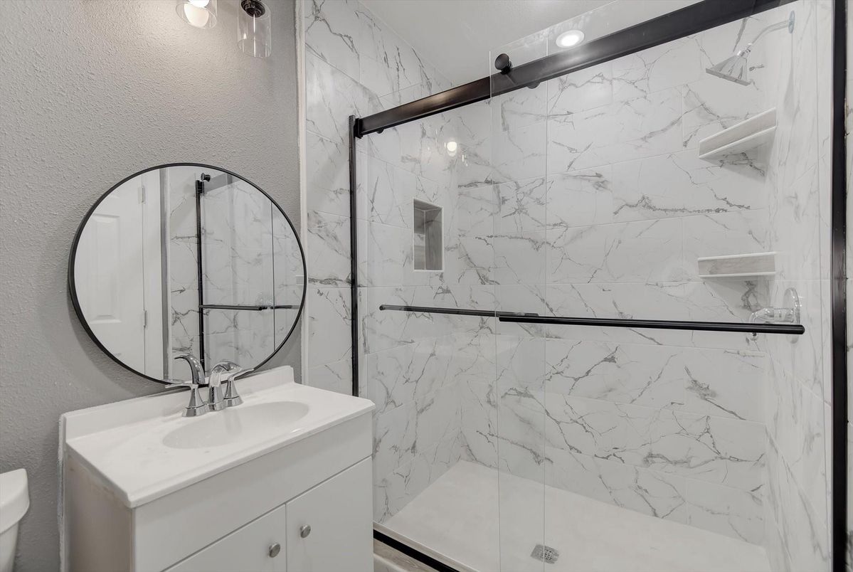 Bathroom, Glass Shower, Interior, Marble Walls