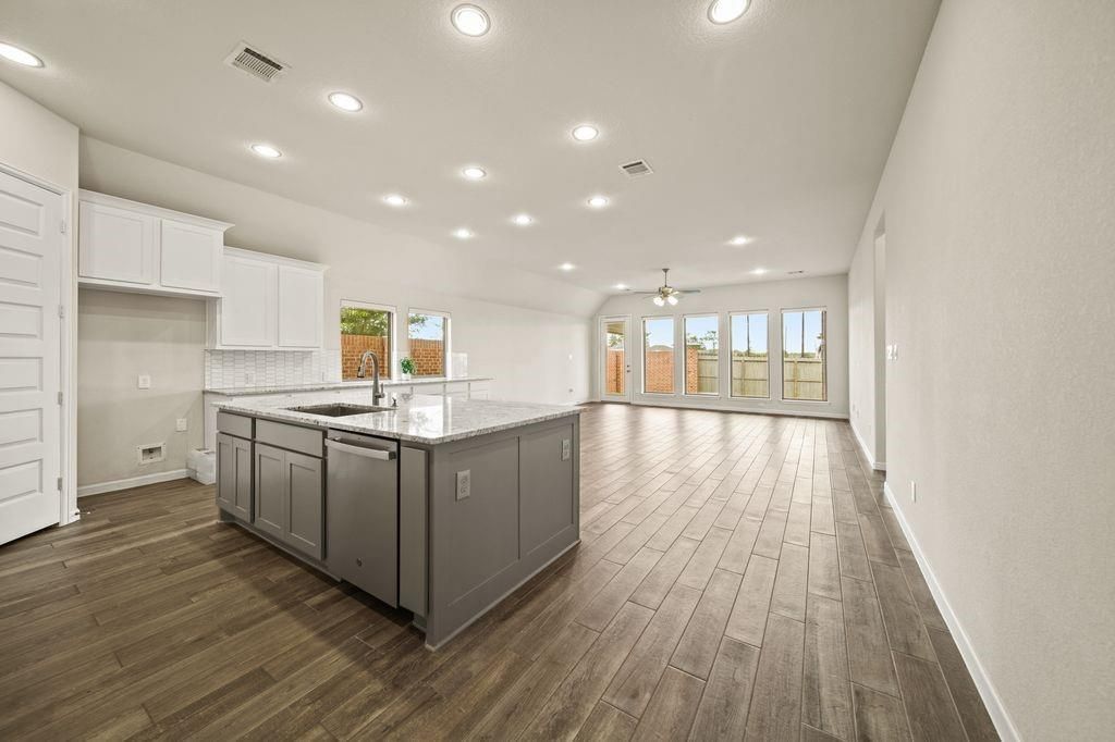 Interior, Kitchen, Recessed Lighting, Wood Texture Flooring
