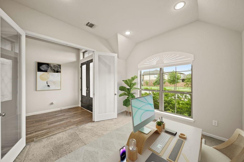 Home Office, Interior, Recessed Lighting, Wood Texture Flooring