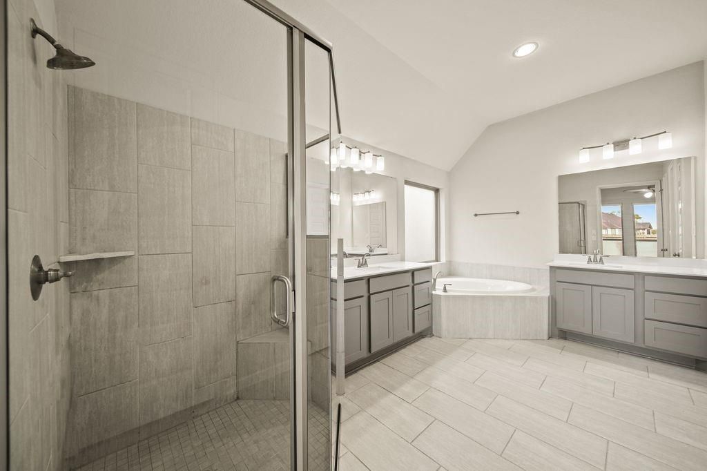 Bathroom, Dual Sink Vanities, Glass Shower, Interior, Recessed Lighting