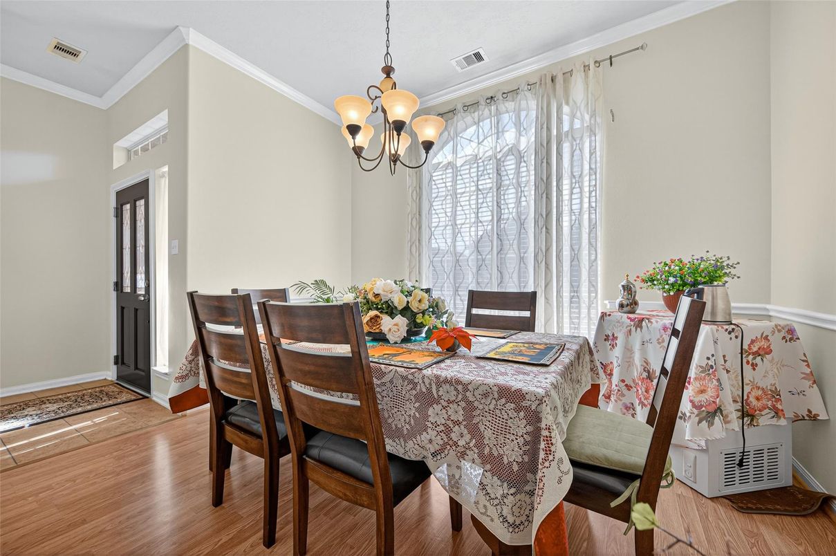 Chandelier, Dining room, Interior, Wood Texture Flooring