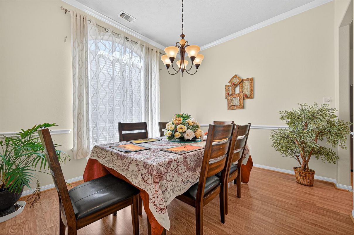 Chandelier, Dining room, Interior, Wood Texture Flooring