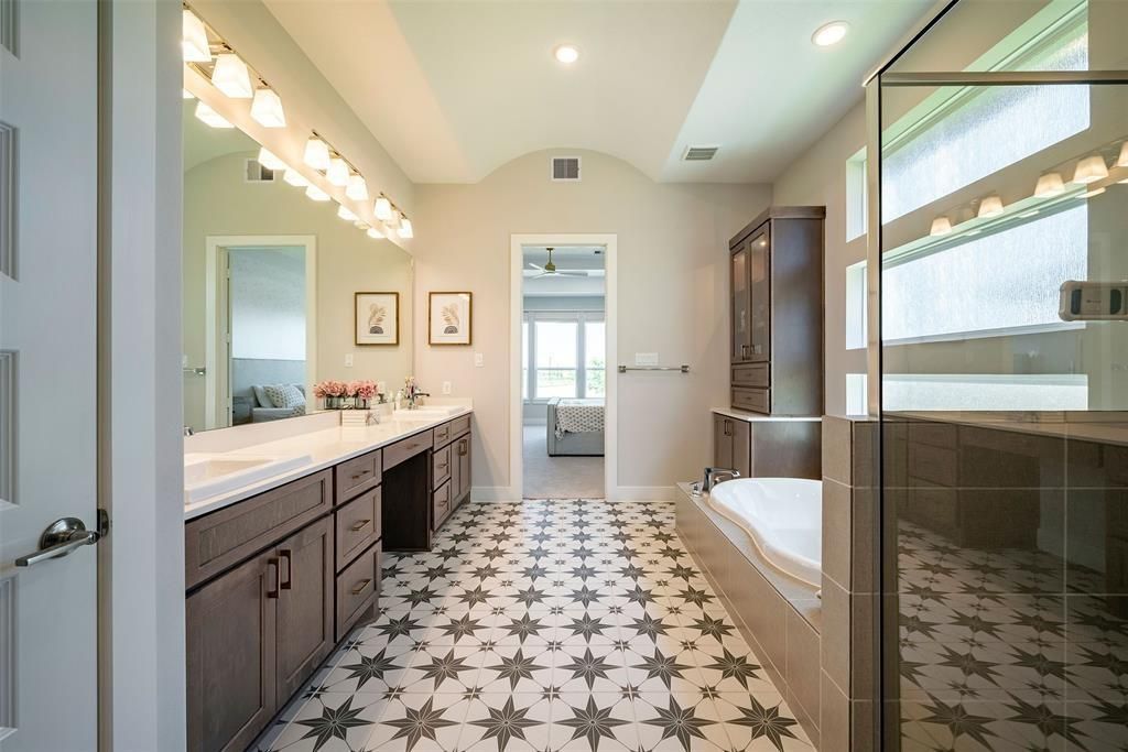 Bathroom, Dual Sink Vanities, Glass Shower, Interior, Recessed Lighting