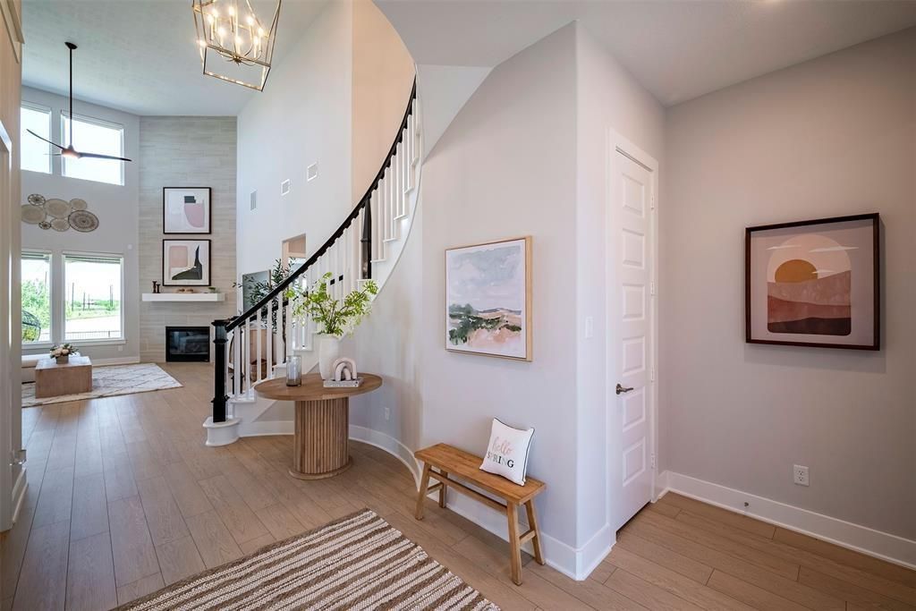 Fireplace, Interior, Pendant Lights, Wood Texture Flooring
