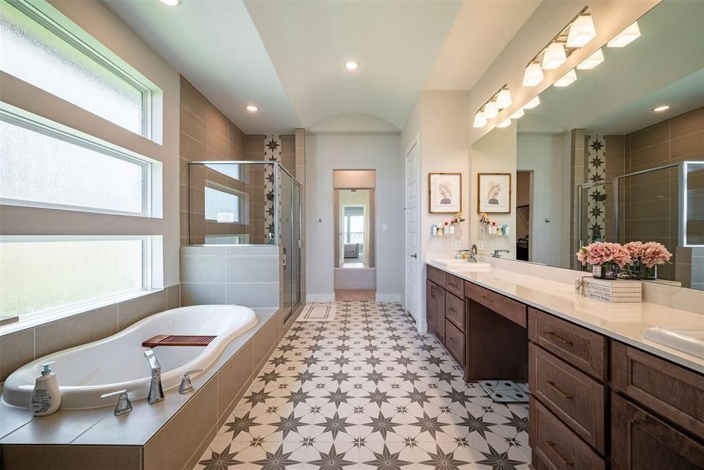 Bathroom, Dual Sink Vanities, Glass Shower, Interior, Recessed Lighting