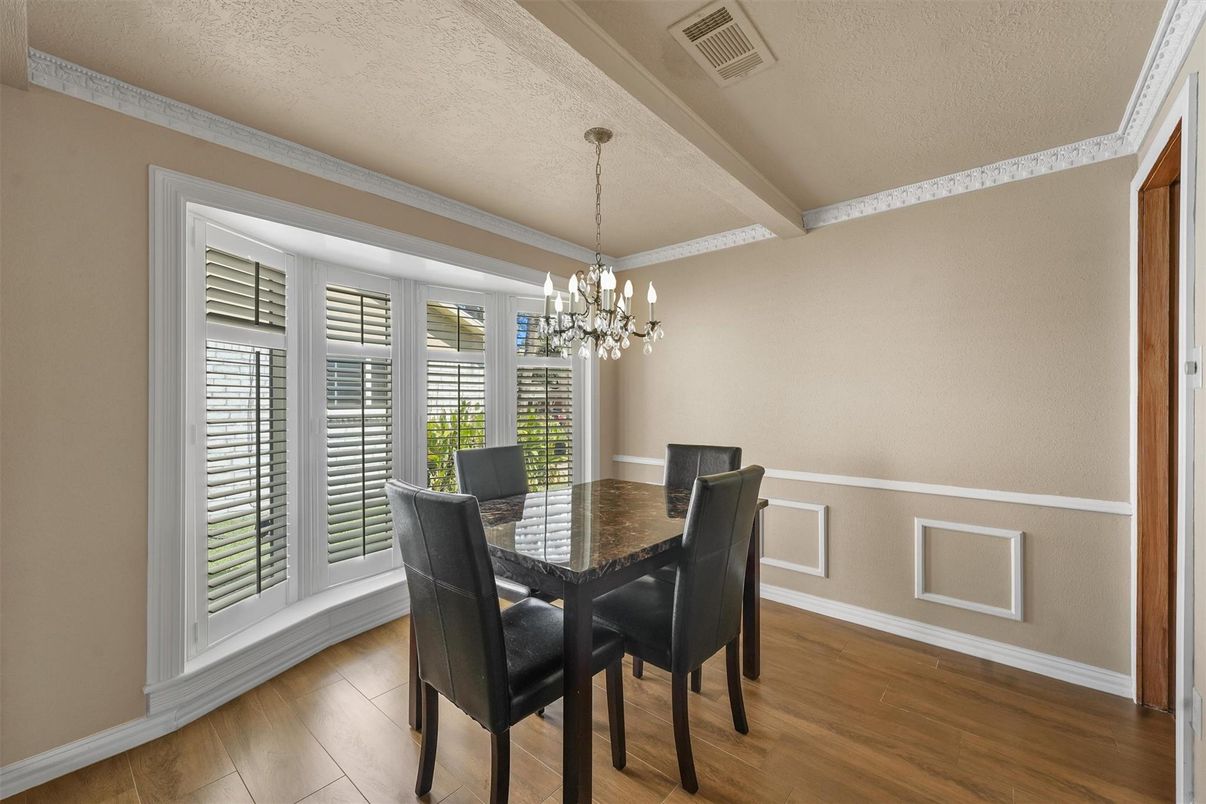Chandelier, Dining room, Interior, Wood Texture Flooring