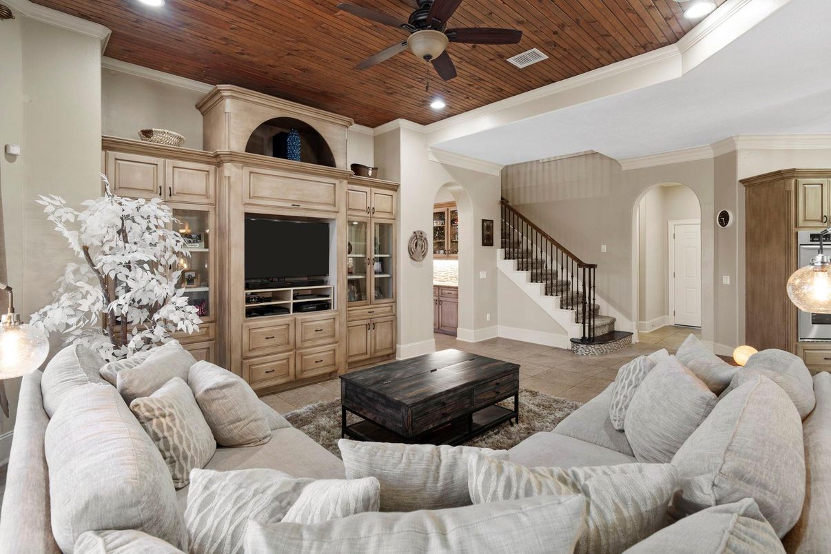 Interior, Living room, Recessed Lighting, Wooden Ceilings