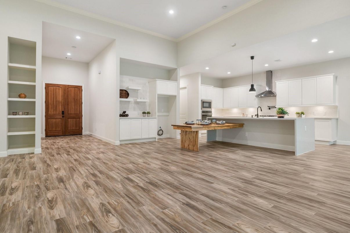 Interior, Kitchen, Recessed Lighting, Wood Texture Flooring