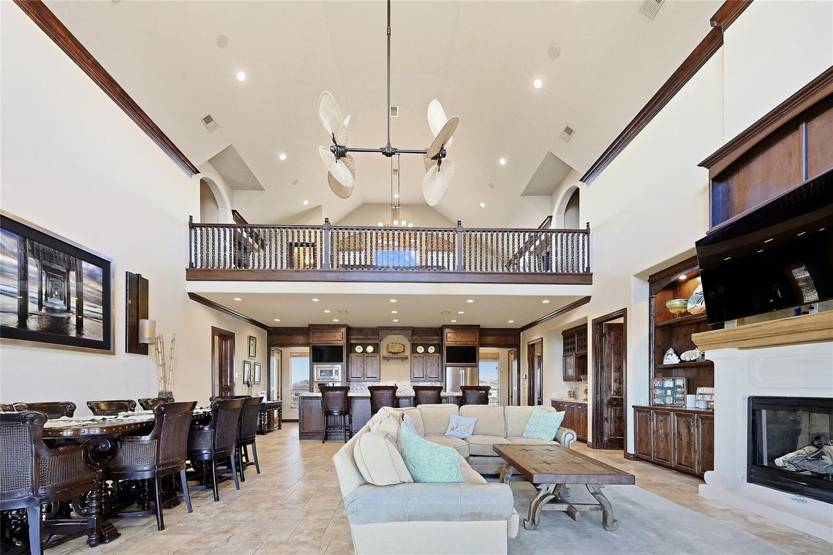 Dining room, Fireplace, Interior, Living room, Recessed Lighting