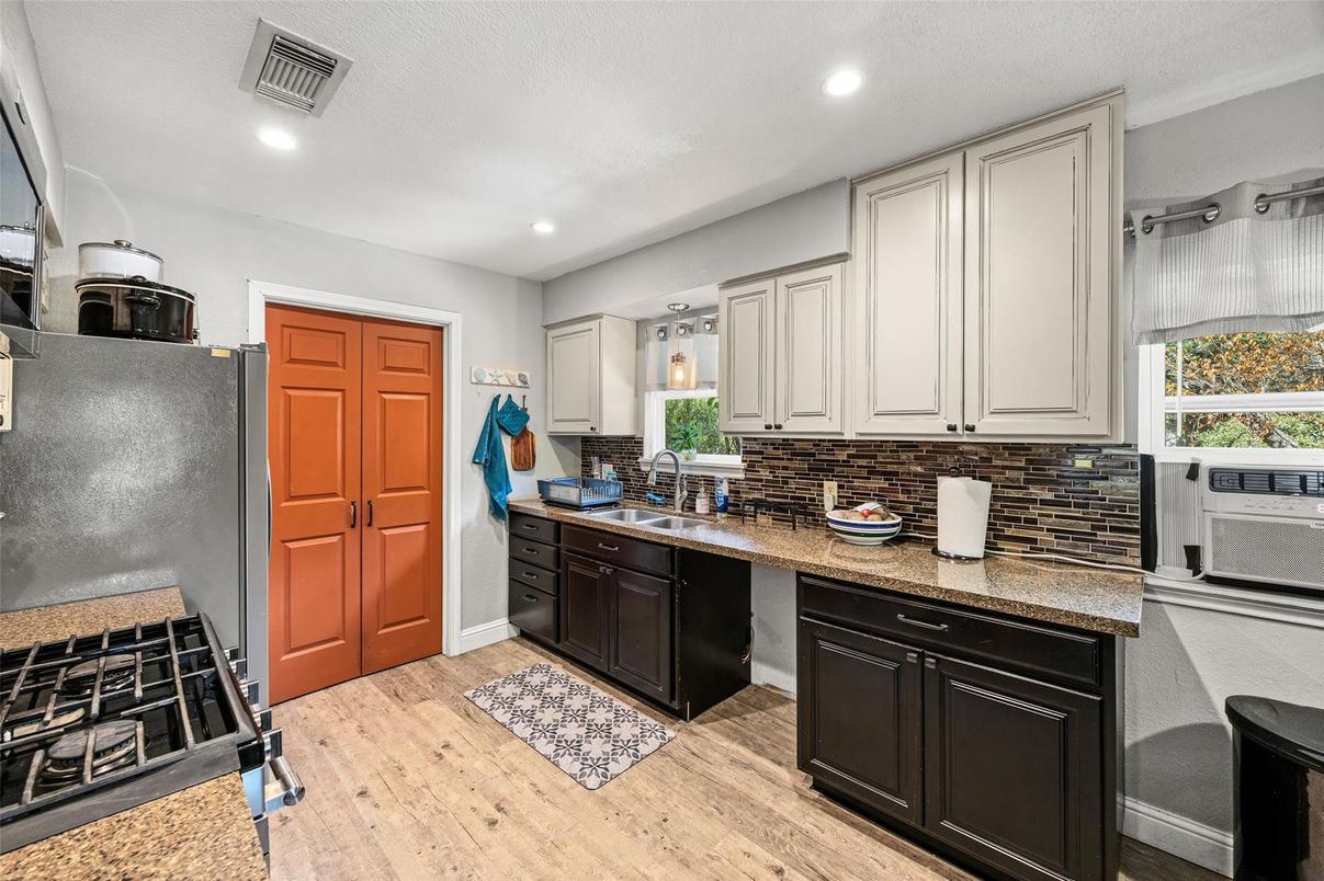 Interior, Kitchen, Recessed Lighting, Wood Texture Flooring