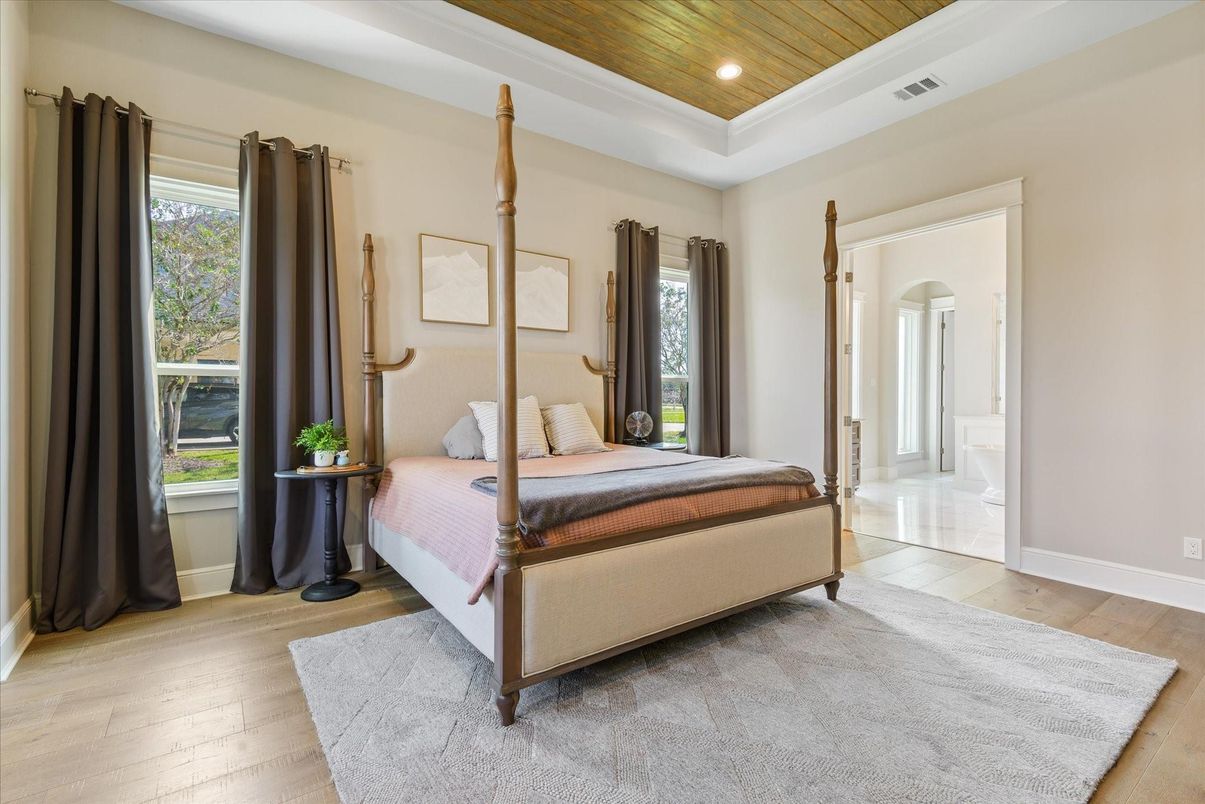 Bedroom, Interior, Recessed Lighting, Wooden Ceilings, Wood Texture Flooring