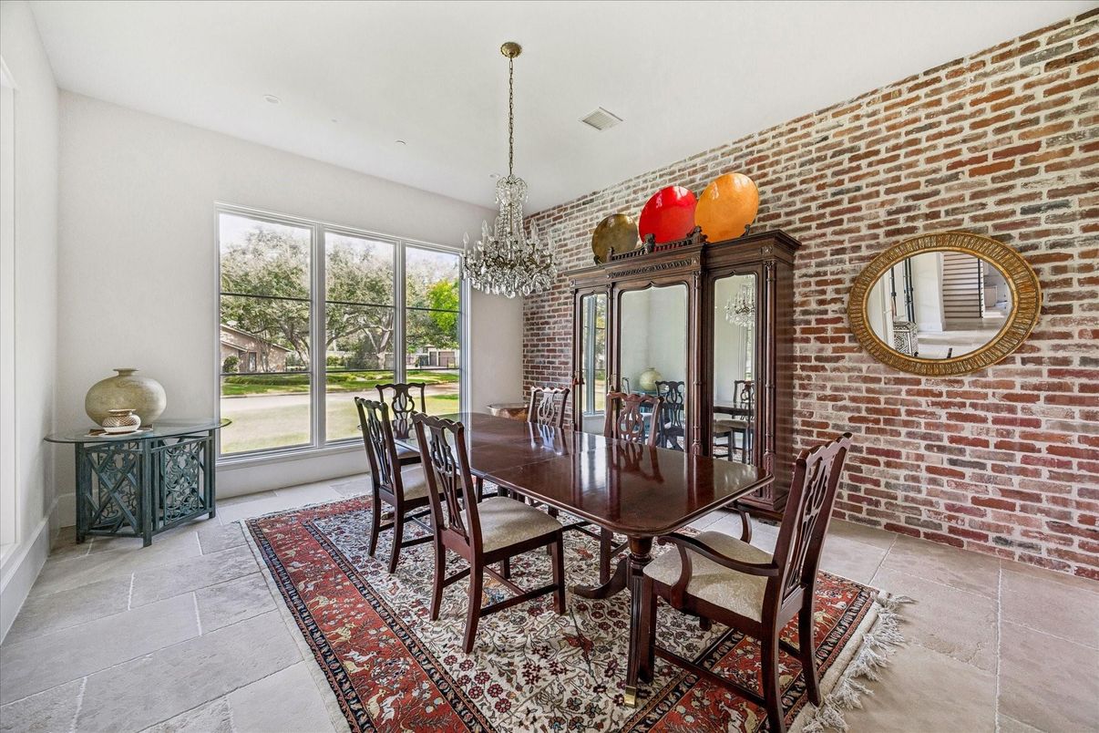 Chandelier, Dining room, Interior, Stone Walls