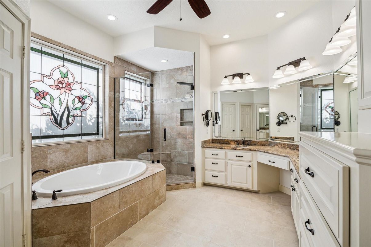 Bathroom, Dual Sink Vanities, Glass Shower, Interior, Recessed Lighting