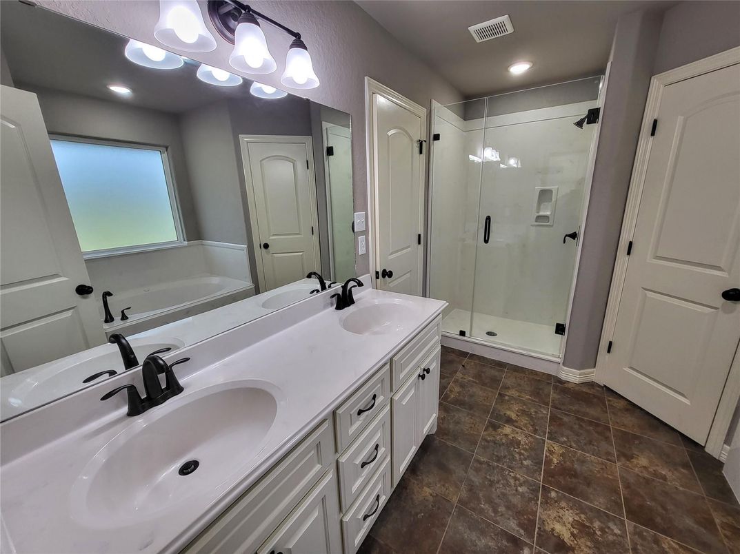 Bathroom, Dual Sink Vanities, Glass Shower, Interior, Recessed Lighting