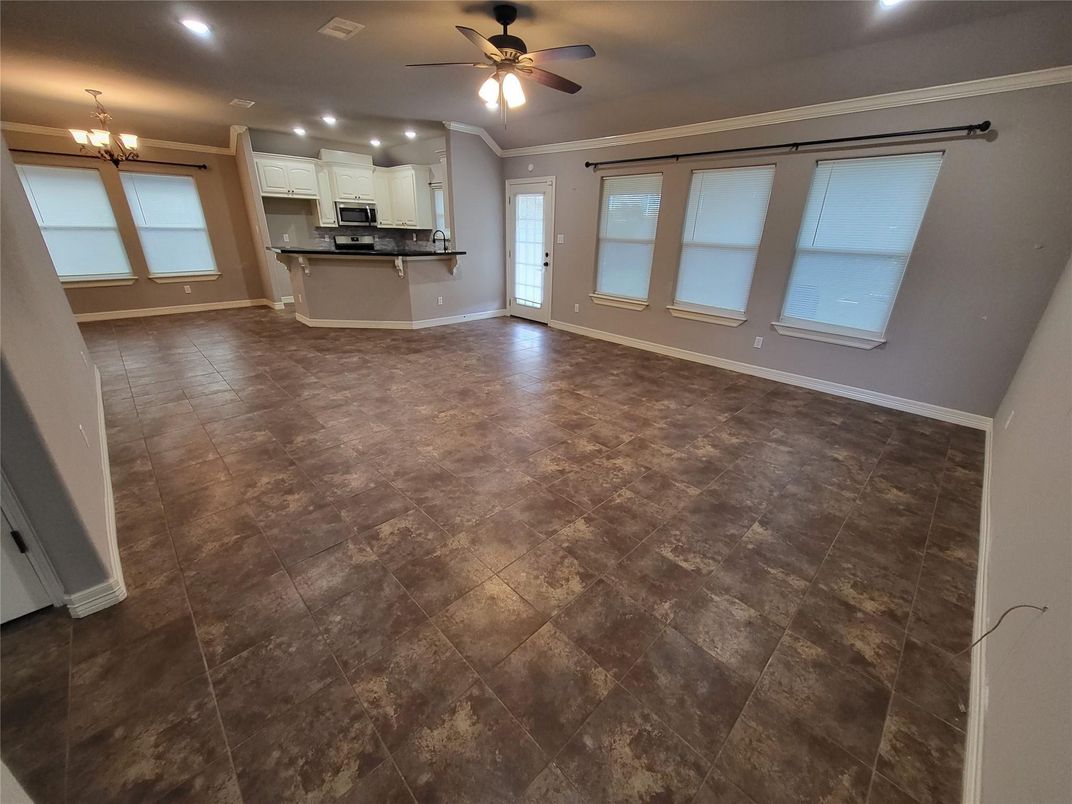 Chandelier, Empty room, Interior, Kitchen, Recessed Lighting