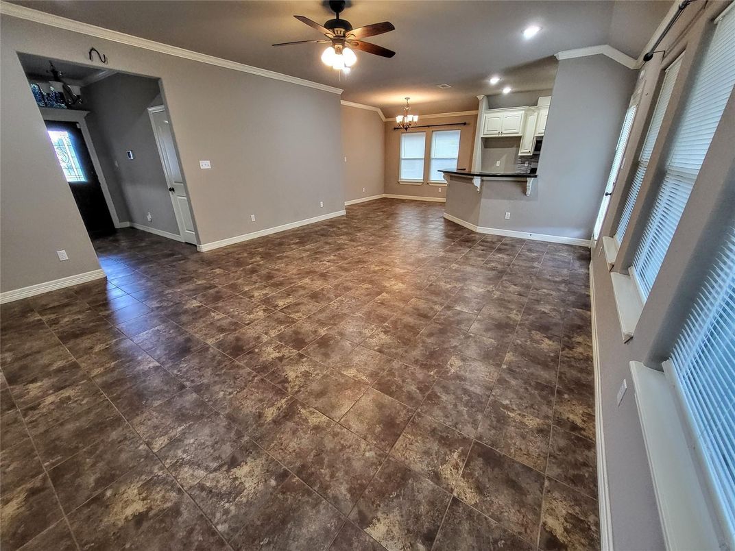 Chandelier, Empty room, Interior, Kitchen, Recessed Lighting