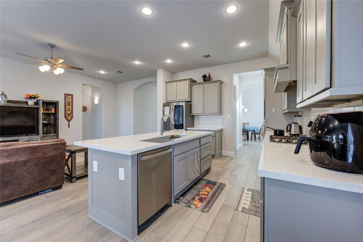 Interior, Kitchen, Recessed Lighting, Wood Texture Flooring