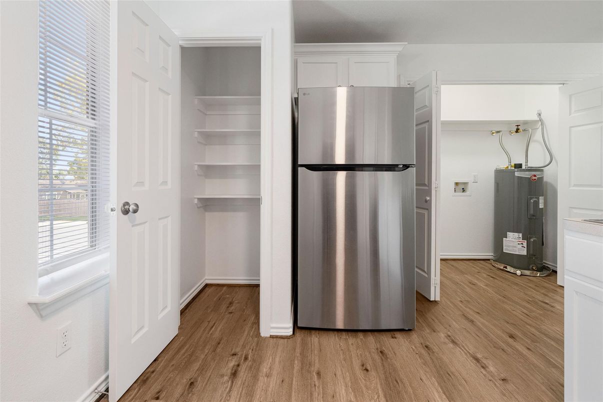 Interior, Kitchen, Stainless Steel Appliances, Wood Texture Flooring