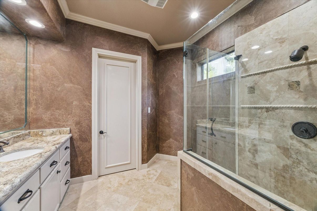 Bathroom, Glass Shower, Interior, Recessed Lighting