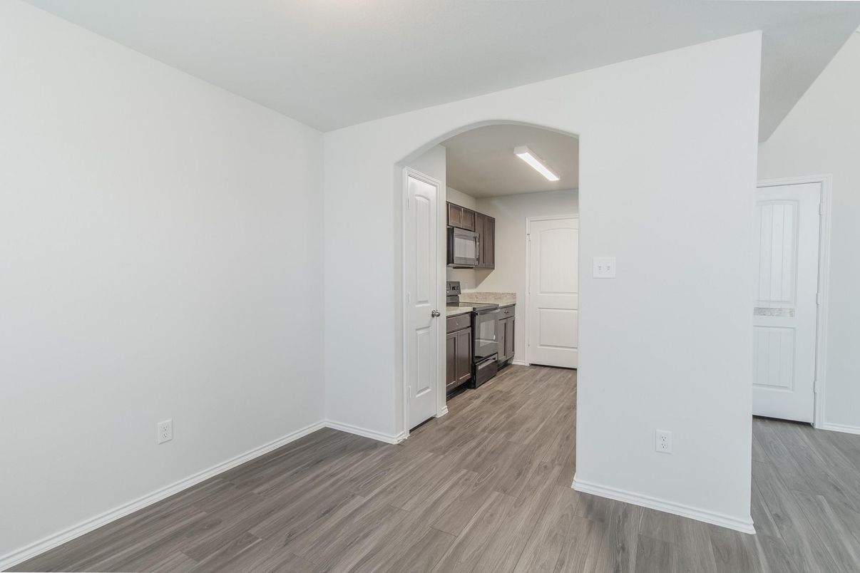 Empty room, Interior, Kitchen, Recessed Lighting, Wood Texture Flooring