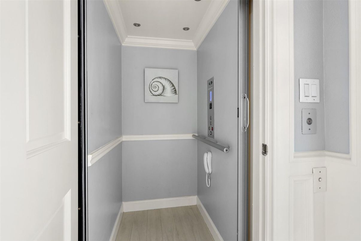 Elevator, Interior, Recessed Lighting, Wood Texture Flooring