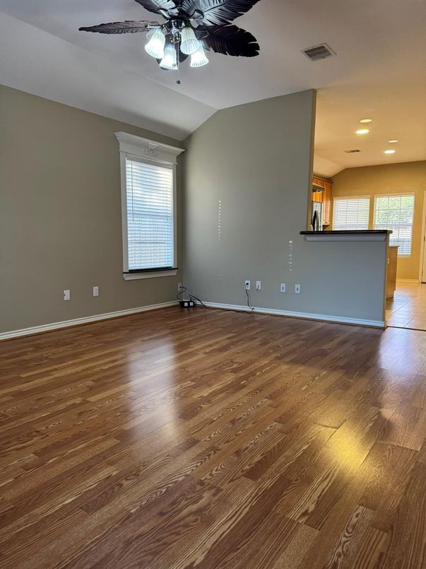 Empty room, Interior, Recessed Lighting, Wood Texture Flooring