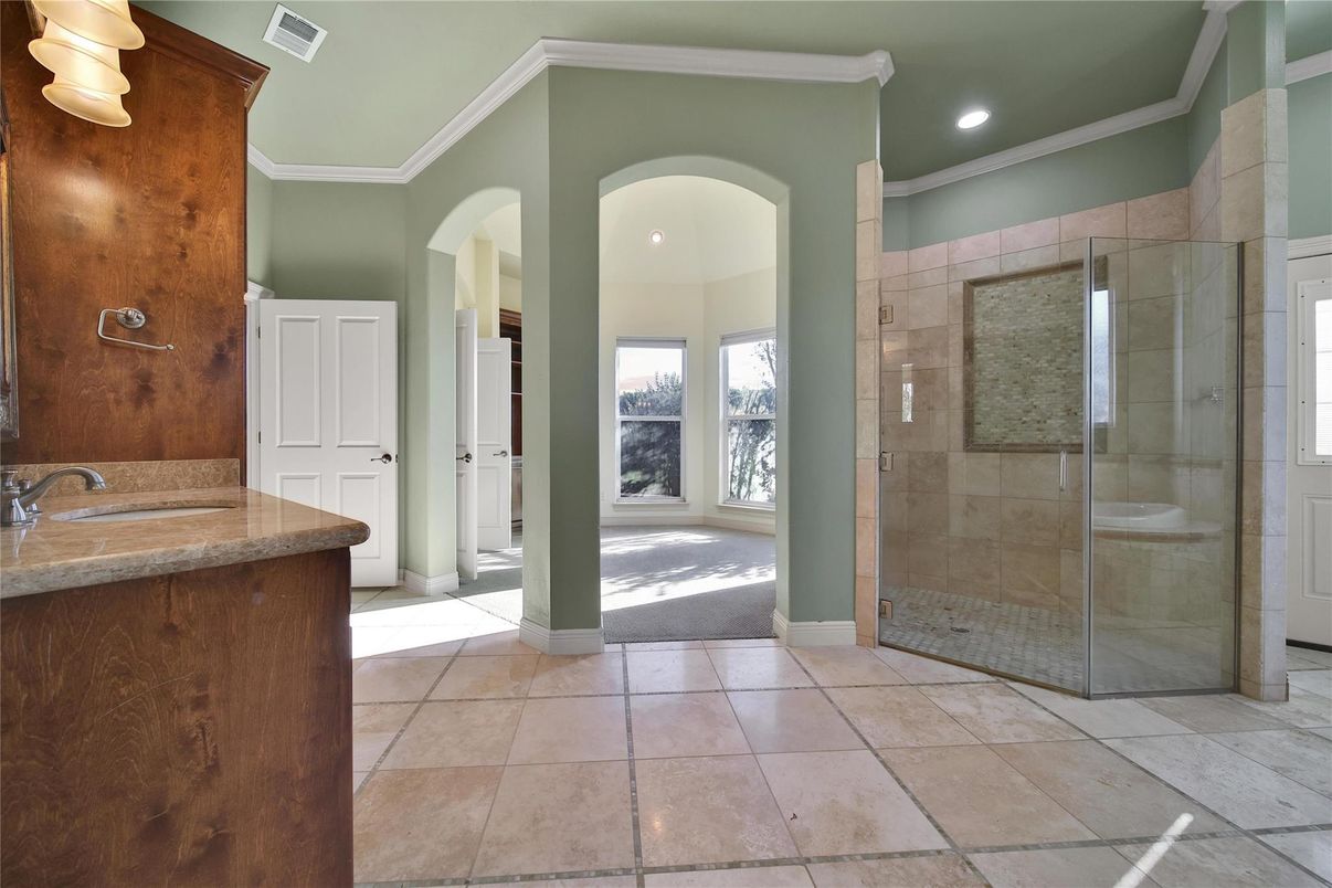 Bathroom, Glass Shower, Interior, Recessed Lighting