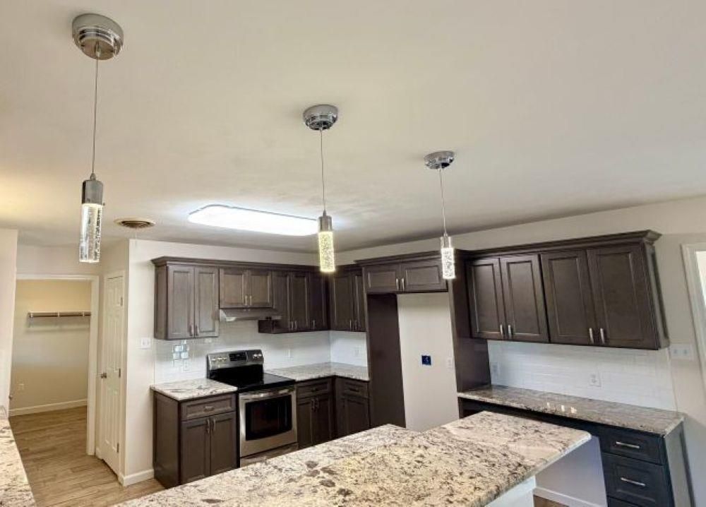 Interior, Kitchen, Pendant Lights, Wood Texture Flooring