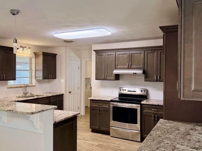 Interior, Kitchen, Pendant Lights, Stainless Steel Appliances, Wood Texture Flooring
