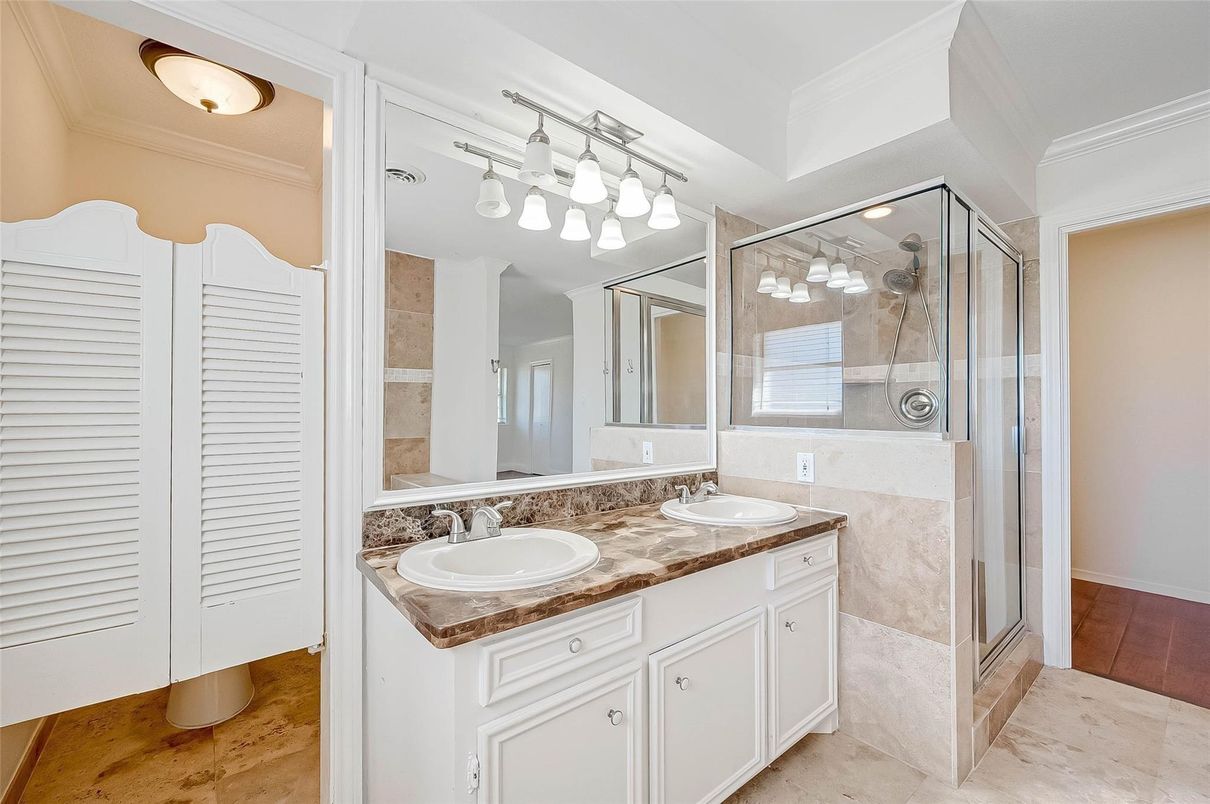 Bathroom, Dual Sink Vanities, Glass Shower, Interior