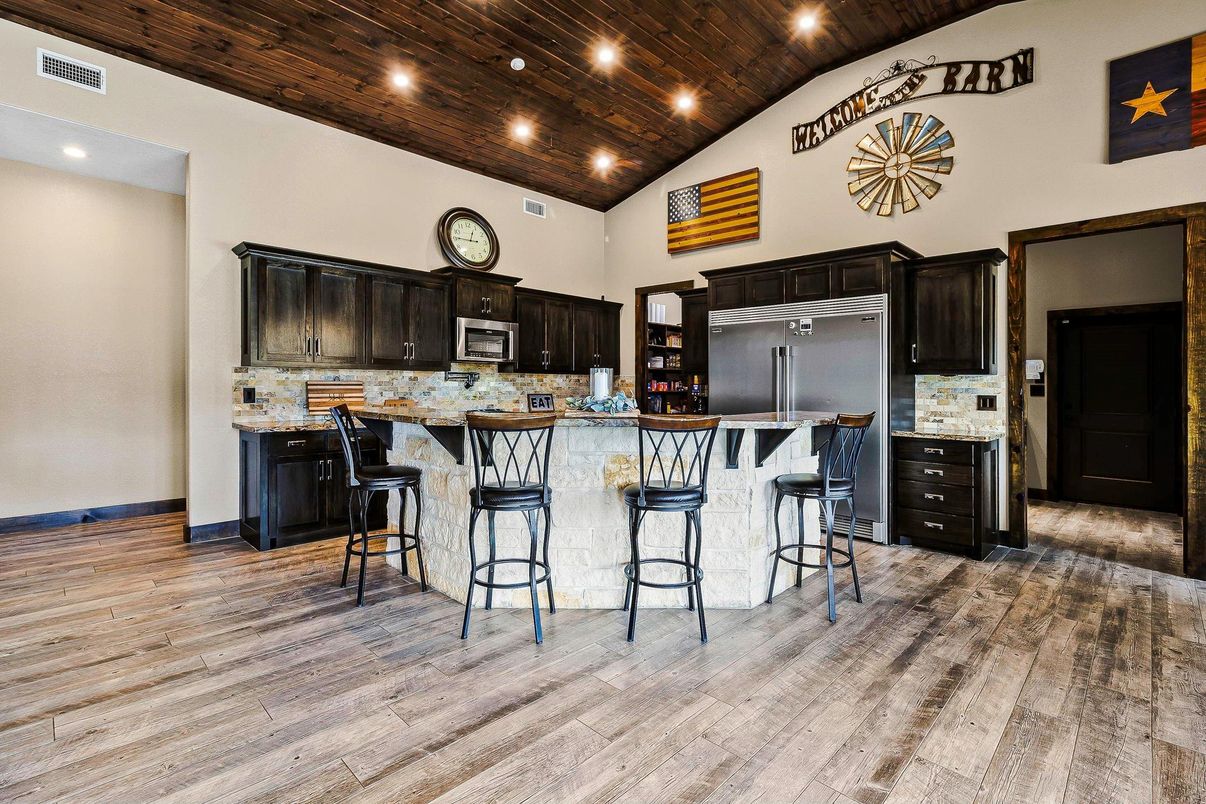 Interior, Kitchen, Recessed Lighting, Wooden Ceilings, Wood Texture Flooring