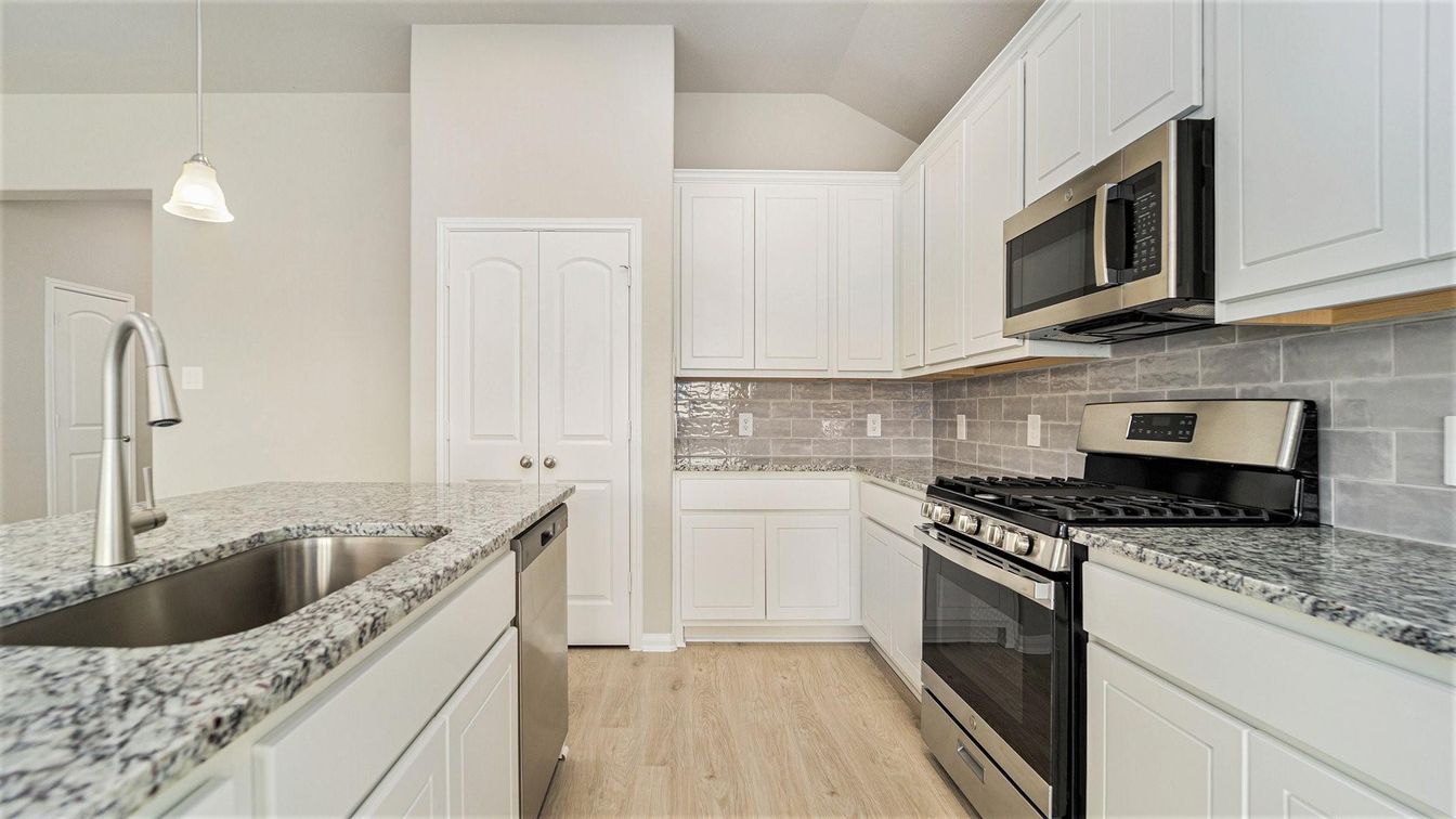 Interior, Kitchen, Pendant Lights, Stainless Steel Appliances, Wood Texture Flooring