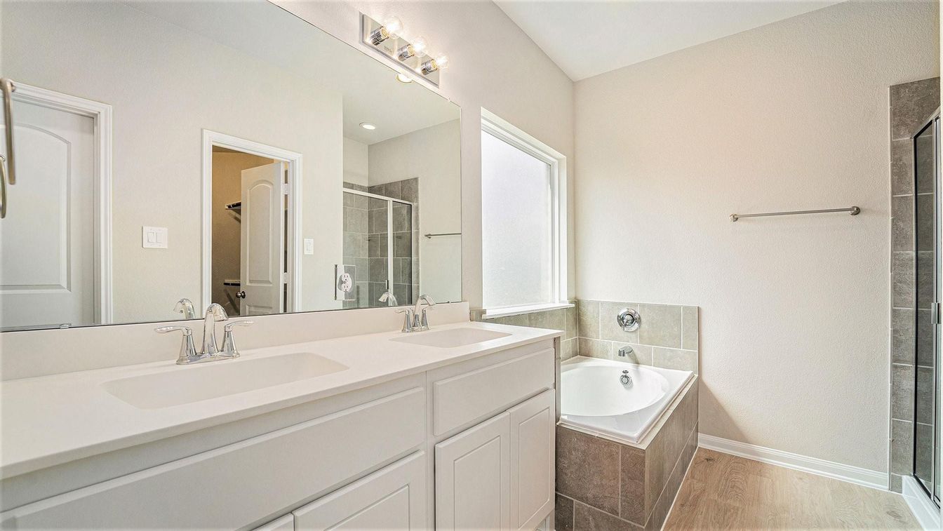Bathroom, Dual Sink Vanities, Interior, Wood Texture Flooring