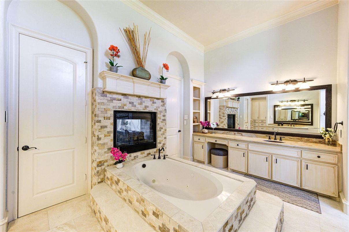 Bathroom, Dual Sink Vanities, Fireplace, Interior