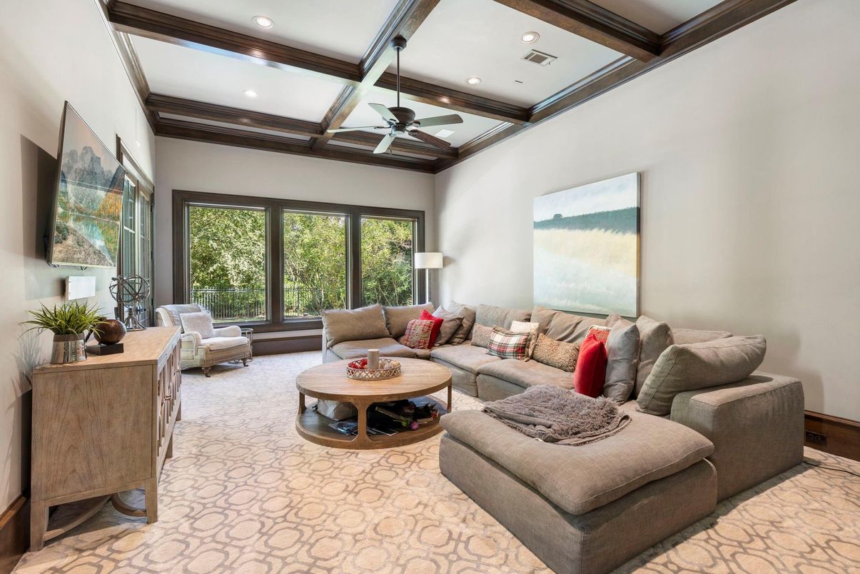 Interior, Living room, Recessed Lighting, Wooden Beams
