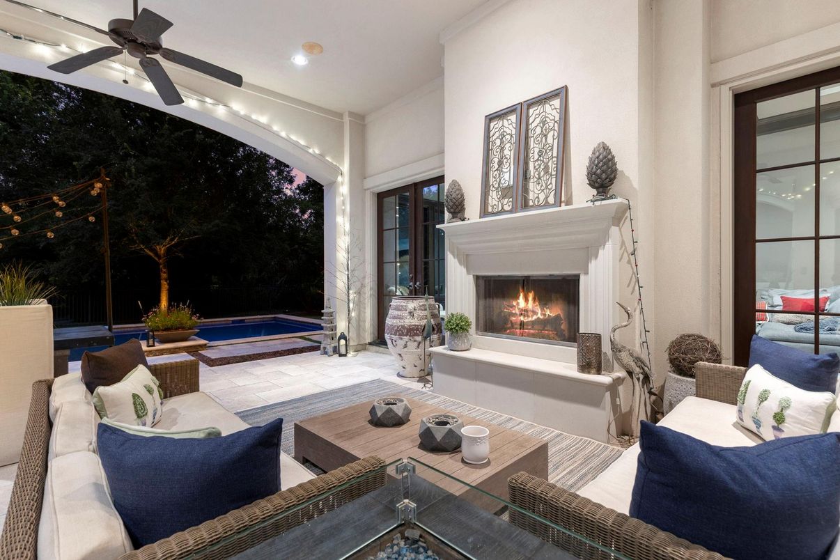Fireplace, Interior, Living room, Pool, Recessed Lighting
