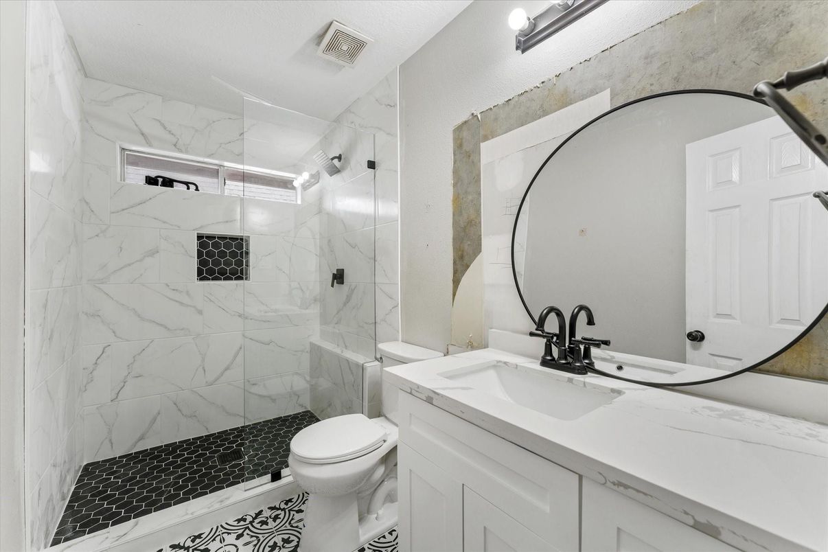 Bathroom, Glass Shower, Interior, Marble Walls