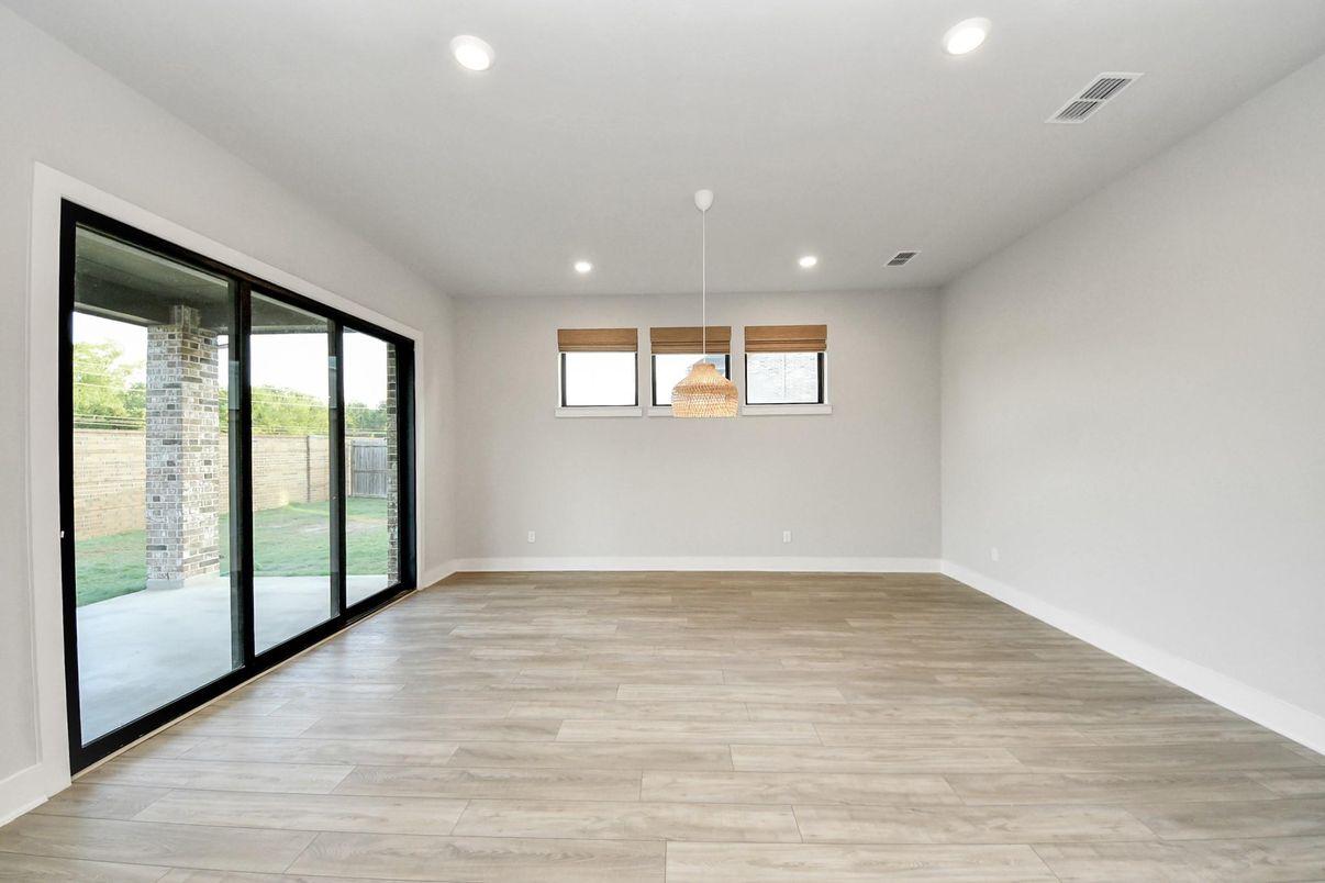 Empty room, Interior, Pendant Lights, Recessed Lighting, Wood Texture Flooring