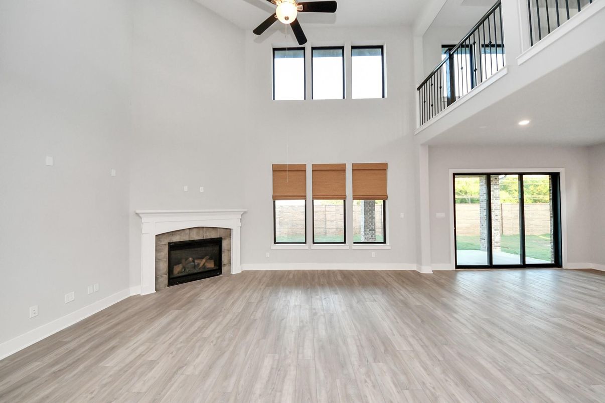 Empty room, Fireplace, Interior, Recessed Lighting, Wood Texture Flooring