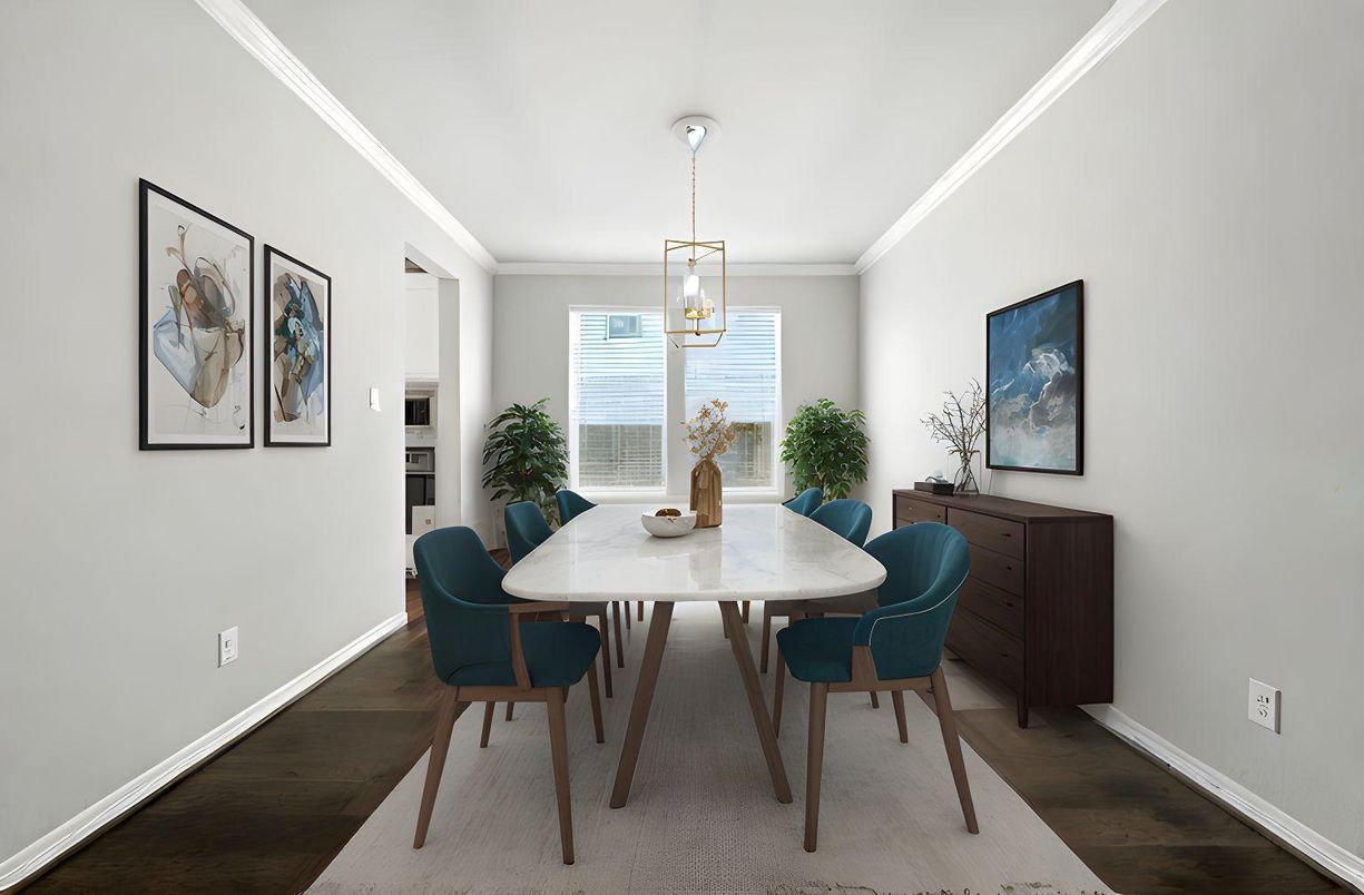 Dining room, Interior, Pendant Lights, Wood Texture Flooring
