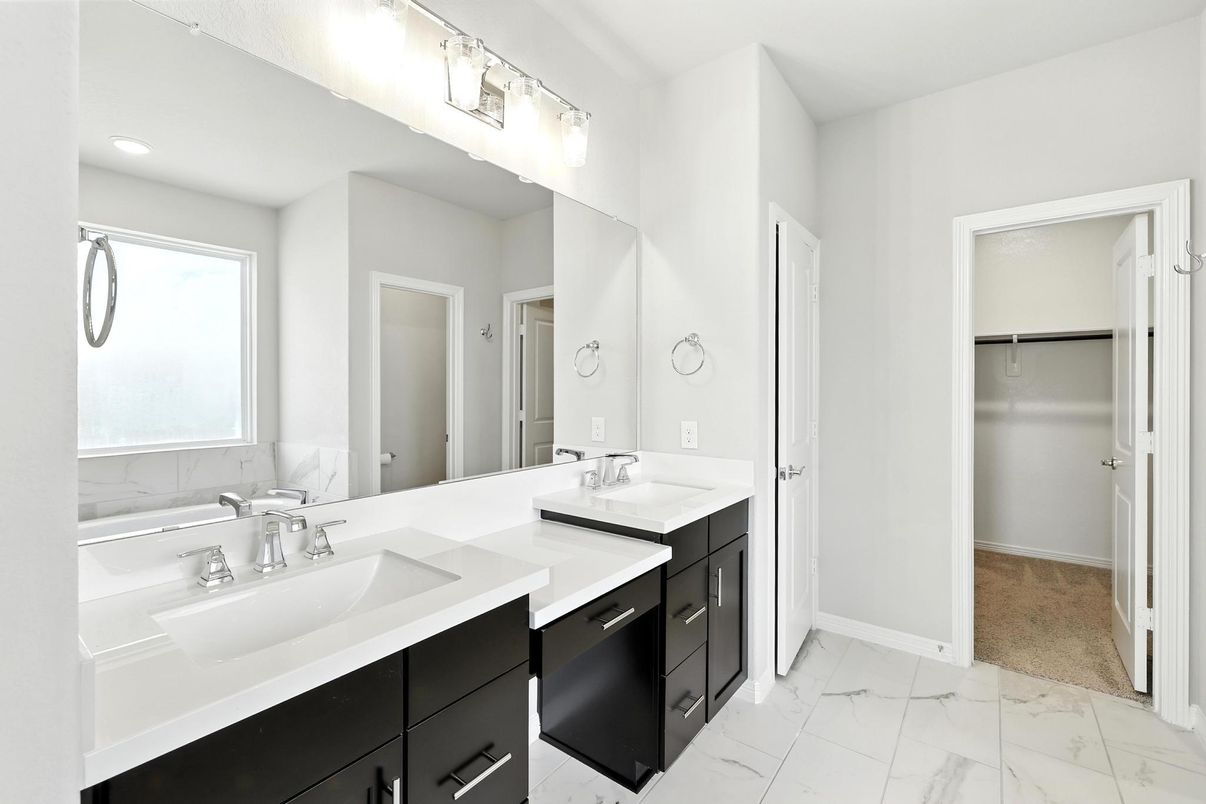 Bathroom, Dual Sink Vanities, Interior, Marble, Recessed Lighting