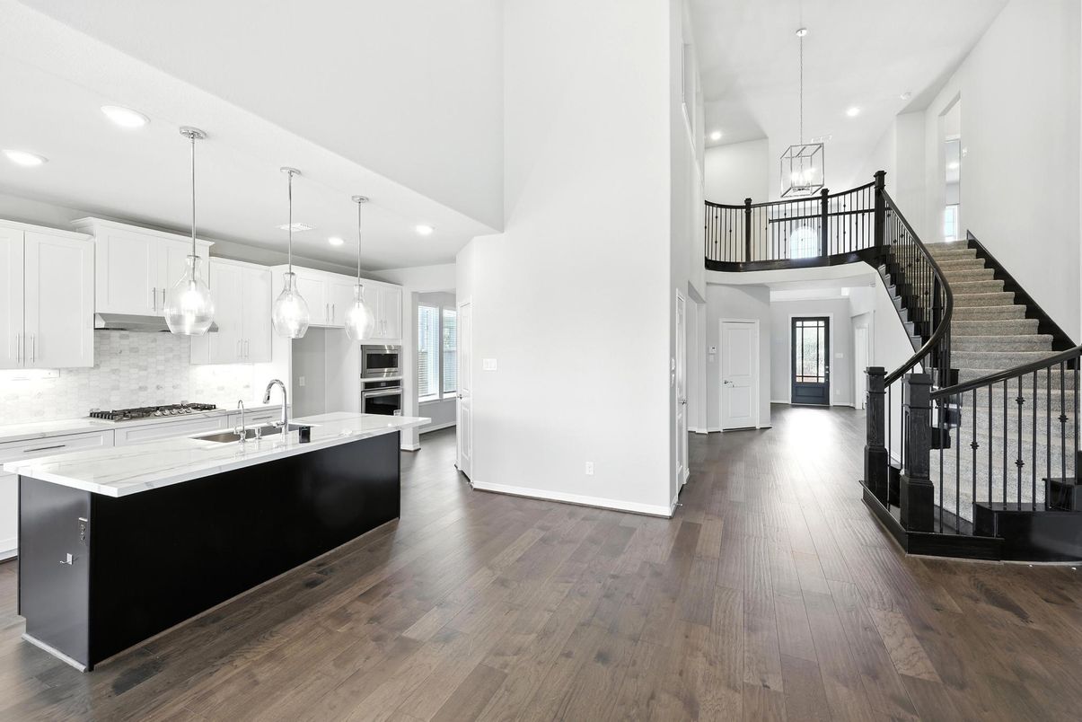 Interior, Kitchen, Pendant Lights, Recessed Lighting, Wood Texture Flooring