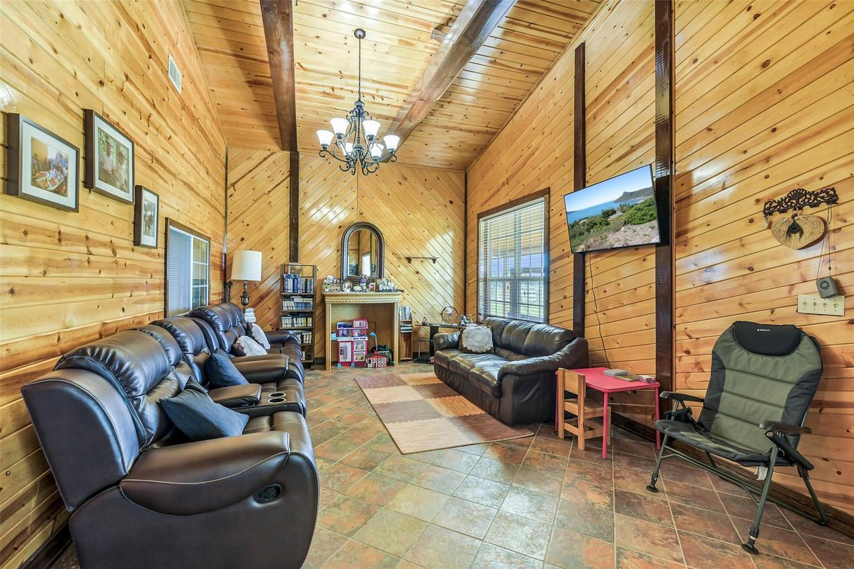 Chandelier, Interior, Living room, Wooden Ceilings, Wooden Walls