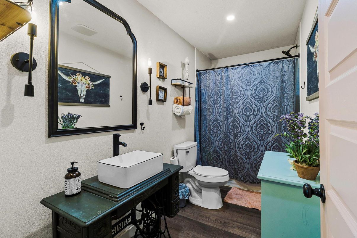 Bathroom, Interior, Recessed Lighting, Wood Texture Flooring